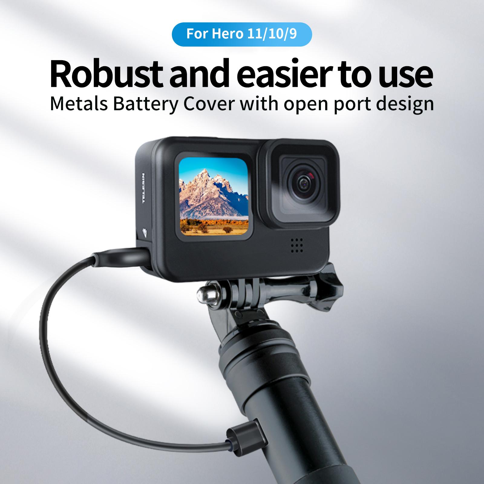Telesin cho GoPro Hero 11 10 9 Camera hành động đen có thể thay thế được nắp pin với cổng sạc loại C dễ dàng có thể tháo rời
