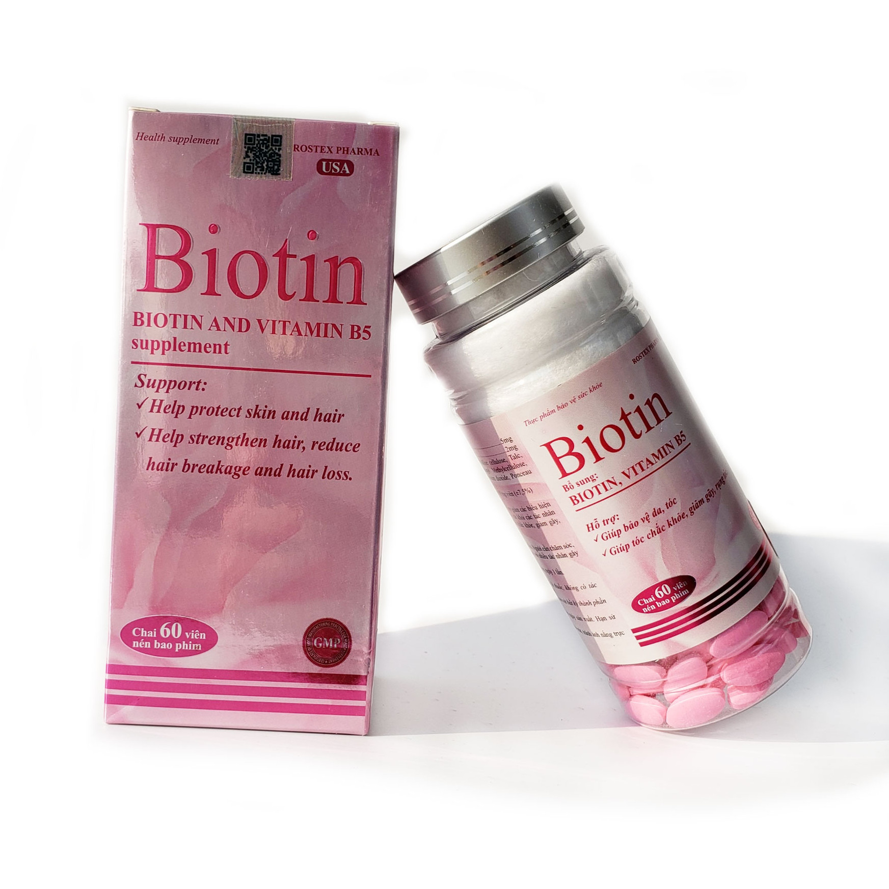 Mua Viên uống bổ sung Biotin Vitamin B5 giúp bảo vệ da chăm sóc tóc Rostex  Hộp 60 viên tại Eva | Tiki