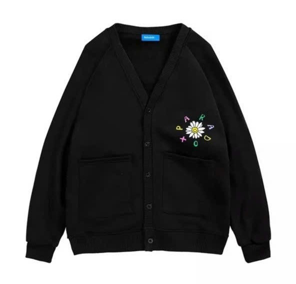 Áo Khoác Cardigan Paradox Motley Daisy Cardigan, Áo cadigan chất nỉ dày dặn ấm áp Nam Nữ Đơn Giản form rộng thu đông hoạ tiết chữ R đen hàn quốc dễ thương cao cấp