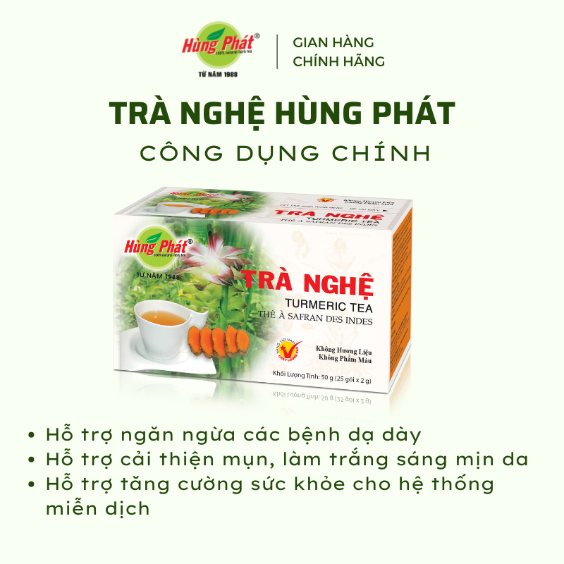 Trà Nghệ Túi Lọc Hùng Phát Giảm Đau Dạ Dày Tăng Cường Sức Khỏe Hệ Tiêu Hóa Hộp 25 Gói
