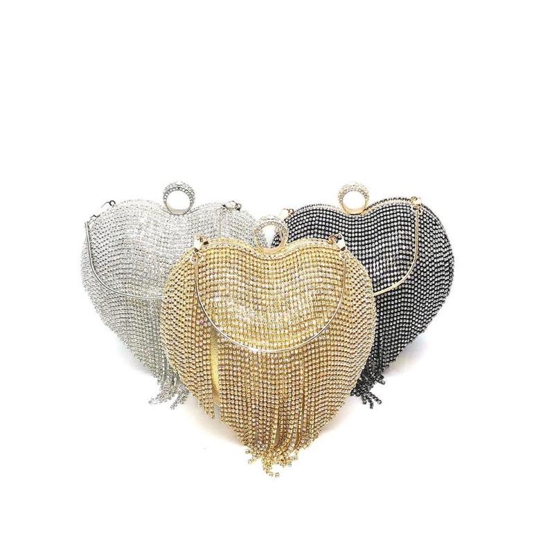 Clutch- ví cầm tay trái tim đính đá tua rua- túi xách đính đá hình tim siêu xinh