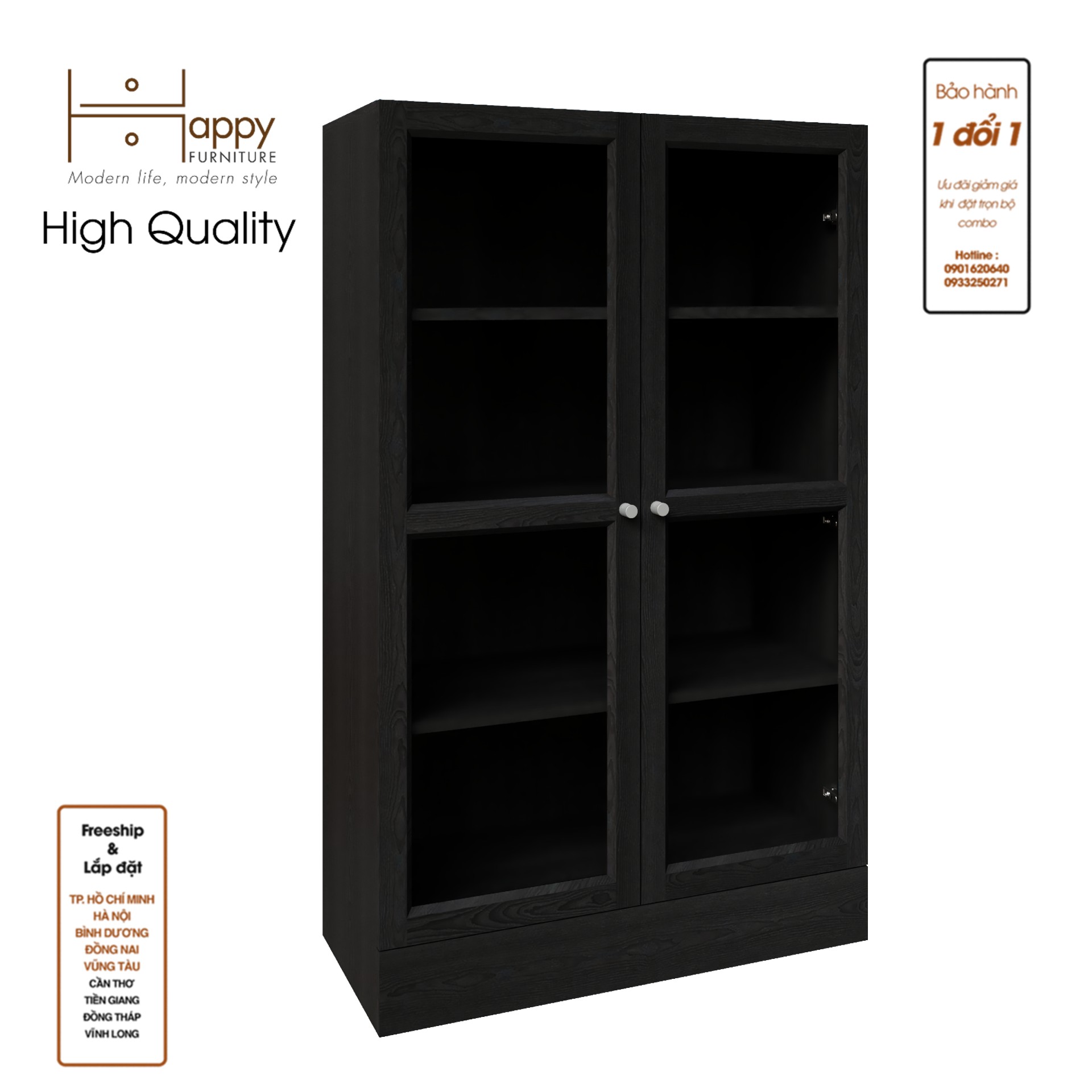 [Happy Home Furniture] SCANDINA, Kệ sách 4 tầng cửa kính - 2 cánh mở, 81cm x 36cm x 132cm ( DxRxC), KSA_044