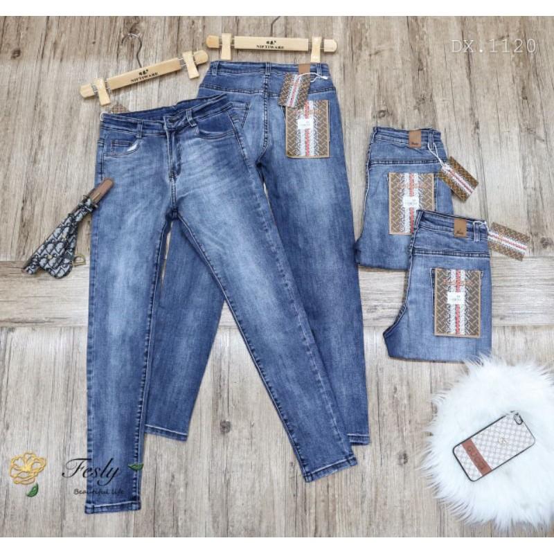 Quần Jeans Nữ Skinny Xanh Trơn Cao Lưng