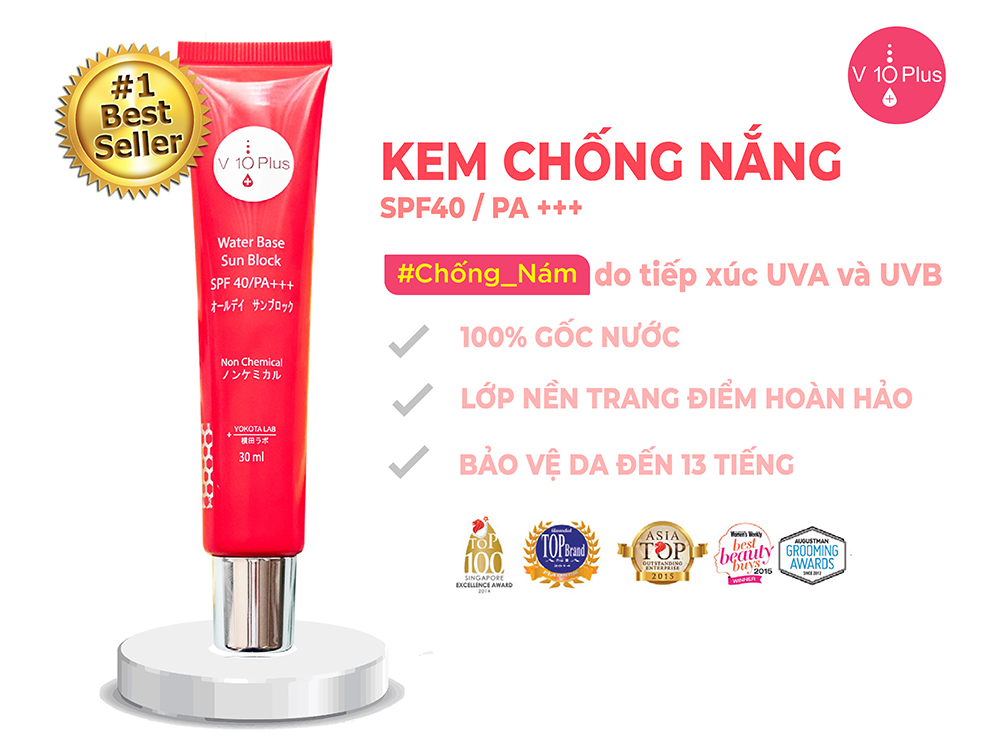 KEM CHỐNG NẮNG GỐC NƯỚC V10PLUS SPF40/PA+++ (30ml) KHÔNG CHỨA PARAPEN