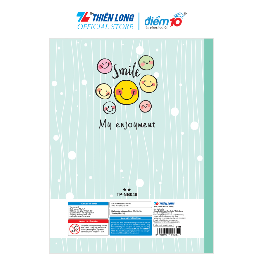 Bộ 5 Tập học sinh 96 trang 4 ô ly ngang 70 gsm Điểm 10 TP-NB048