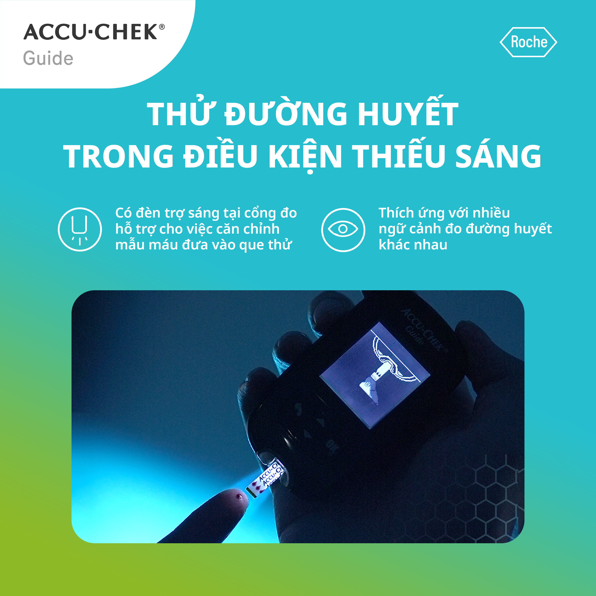 Máy Đo Đường Huyết ACCU-CHEK Guide Màn Hình LCD Rộng, Có Trợ Sáng Tại Cổng Đo - Chưa Có Que Thử