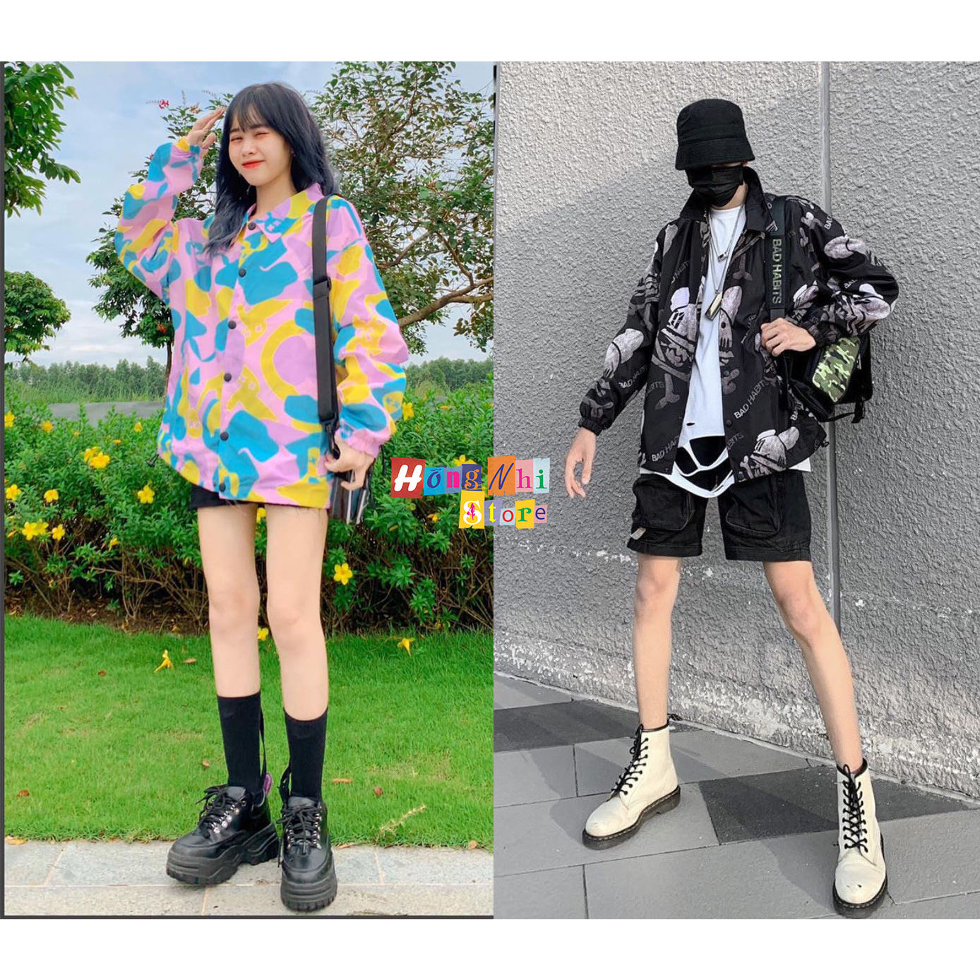 Áo Khoác Dù 3D Nút Bóp Dáng Rộng Unisex - Khoác Dù In Hình Mickey Nút Gài Dây Rút Dáng Dài - MM