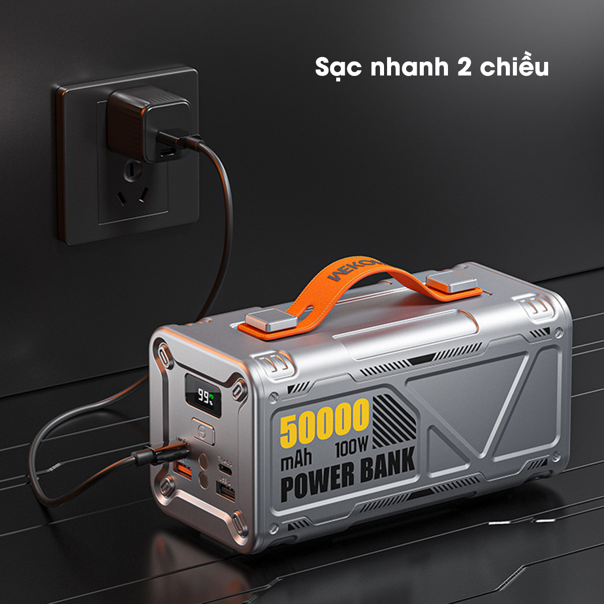 Sạc dự phòng sạc siêu nhanh 100W Remax WP-08 50000mAh sạc laptop có đèn pin TypeC Out 100W/60W và USB 22.5W Hàng Chính Hãng