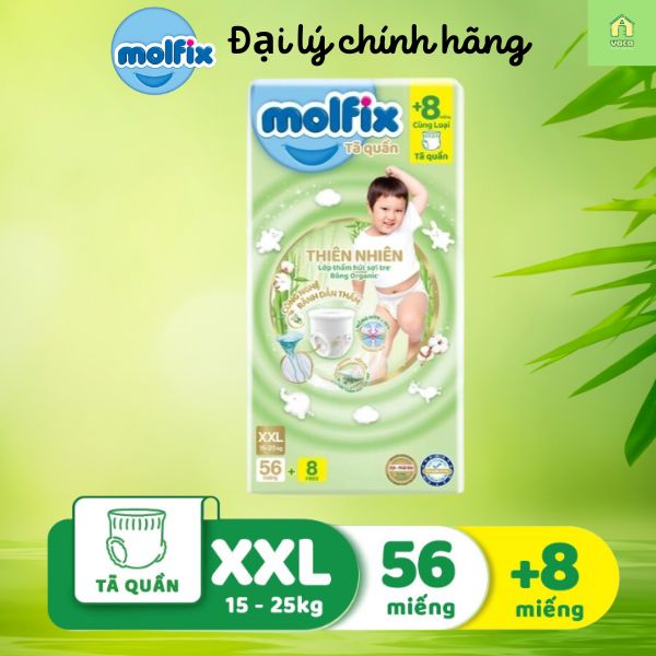 (GIAO NHANH 2H) Tã/bỉm quần Molfix Thổ Nhĩ Kỳ size XXL56+8 Vaca Baby House