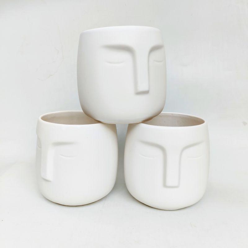 Chậu sứ trồng cây hình mặt người, decor nội thất văn phòng đẹp, phù hợp trồng cây để bàn, gốm Bát Tràng đẹp