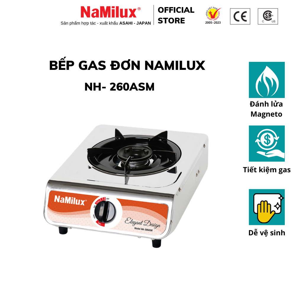 Bếp Gas Đơn NaMilux NH-260ASM - Bạc Inox - Hàng chính hãng