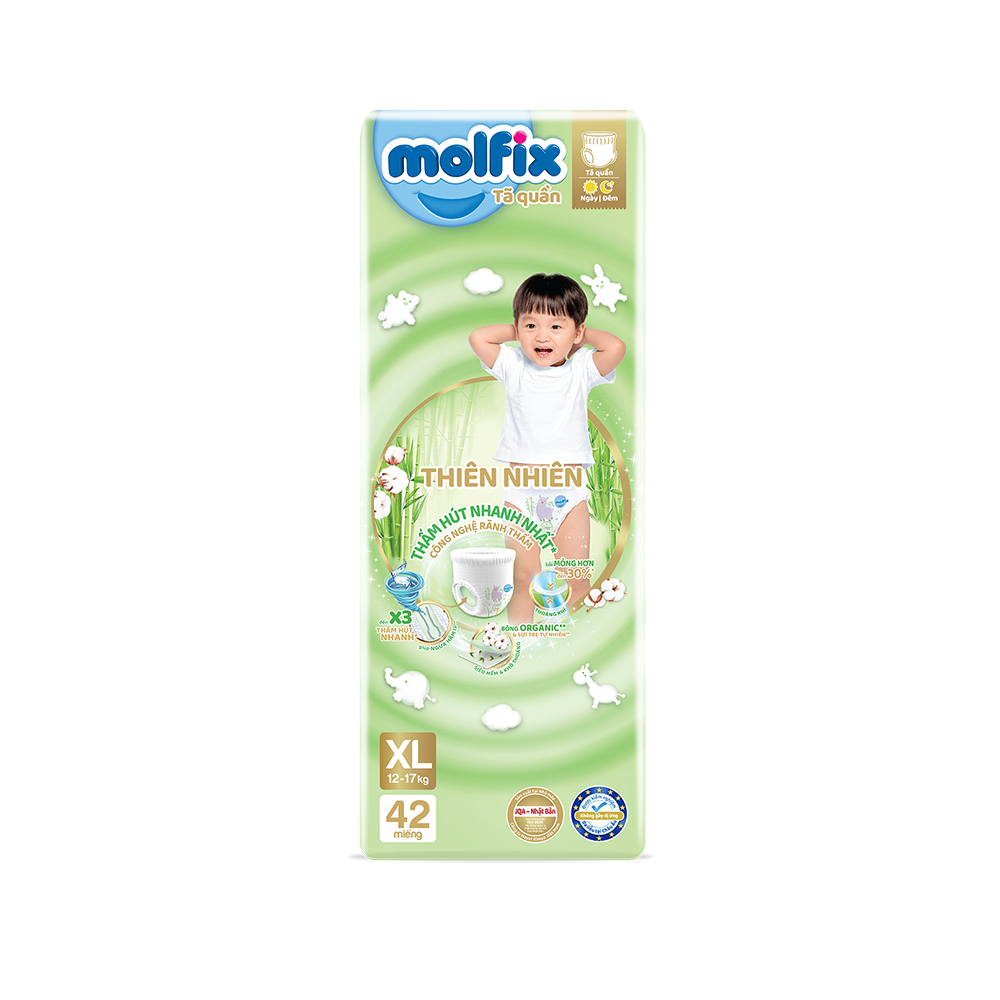 Combo 3 Tã/bỉm quần Molfix Thiên nhiên Super Jumbo M60/L52/XL42/XXL38