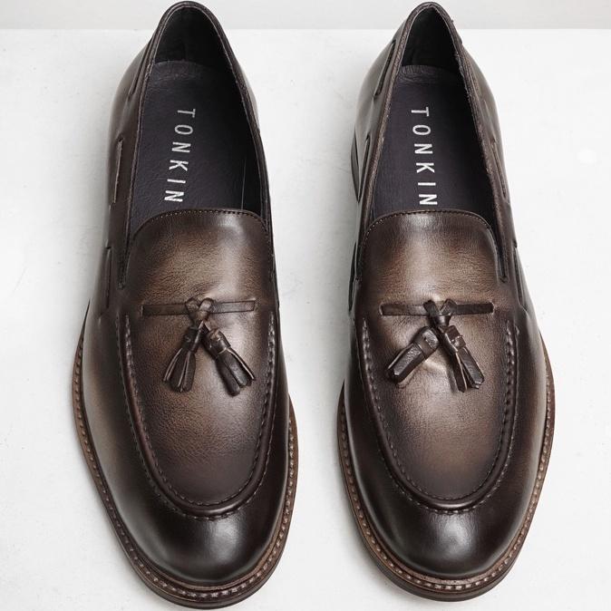 Giày tây công sở nam màu nâu LOAFER TASSEL, giày lười da thật văn phòng TONKIN