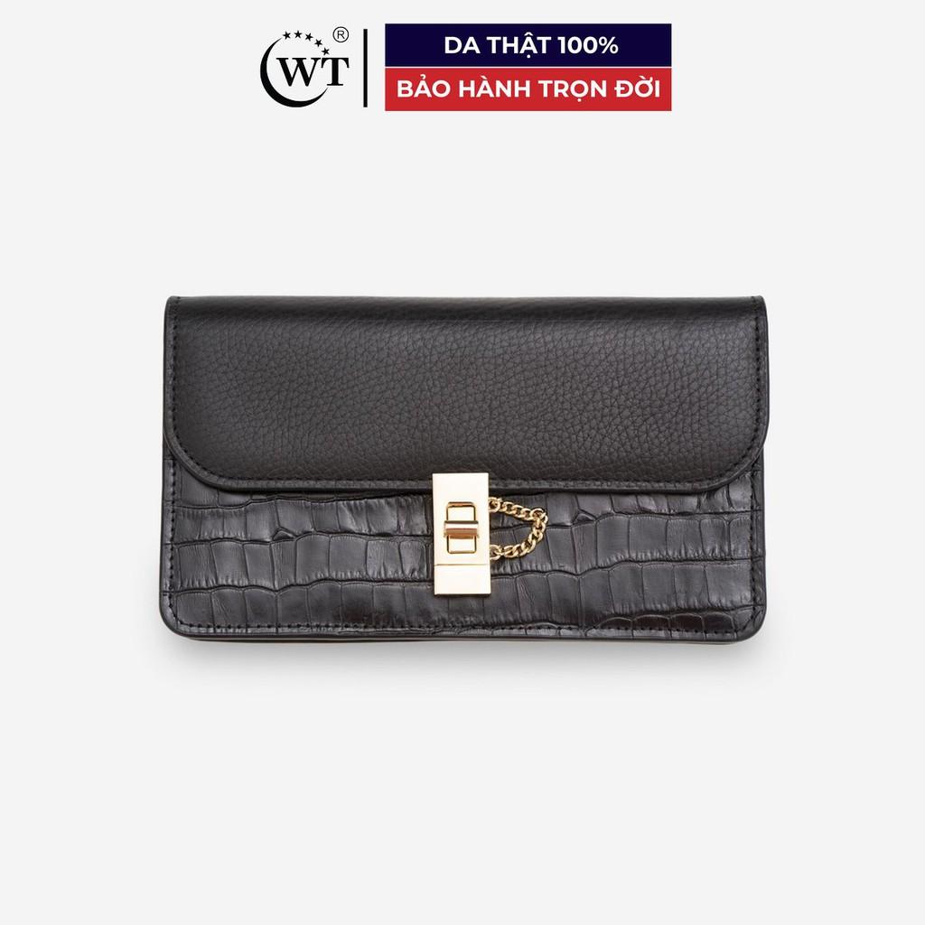 Ví Nữ Có Quai Đeo Da Bò Cao Cấp Màu Nâu, Màu Đen, Màu Xanh Navy WT Leather 030040001, 030040002, 030040007