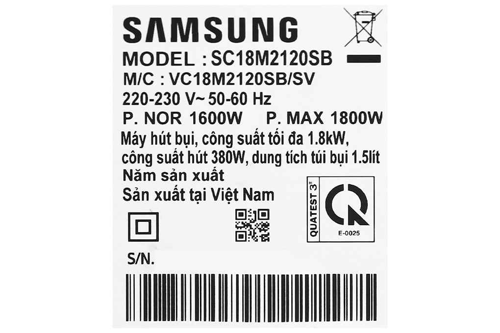 Máy hút bụi dạng hộp Samsung VC18M2120SB/SV - Hàng Chính Hãng