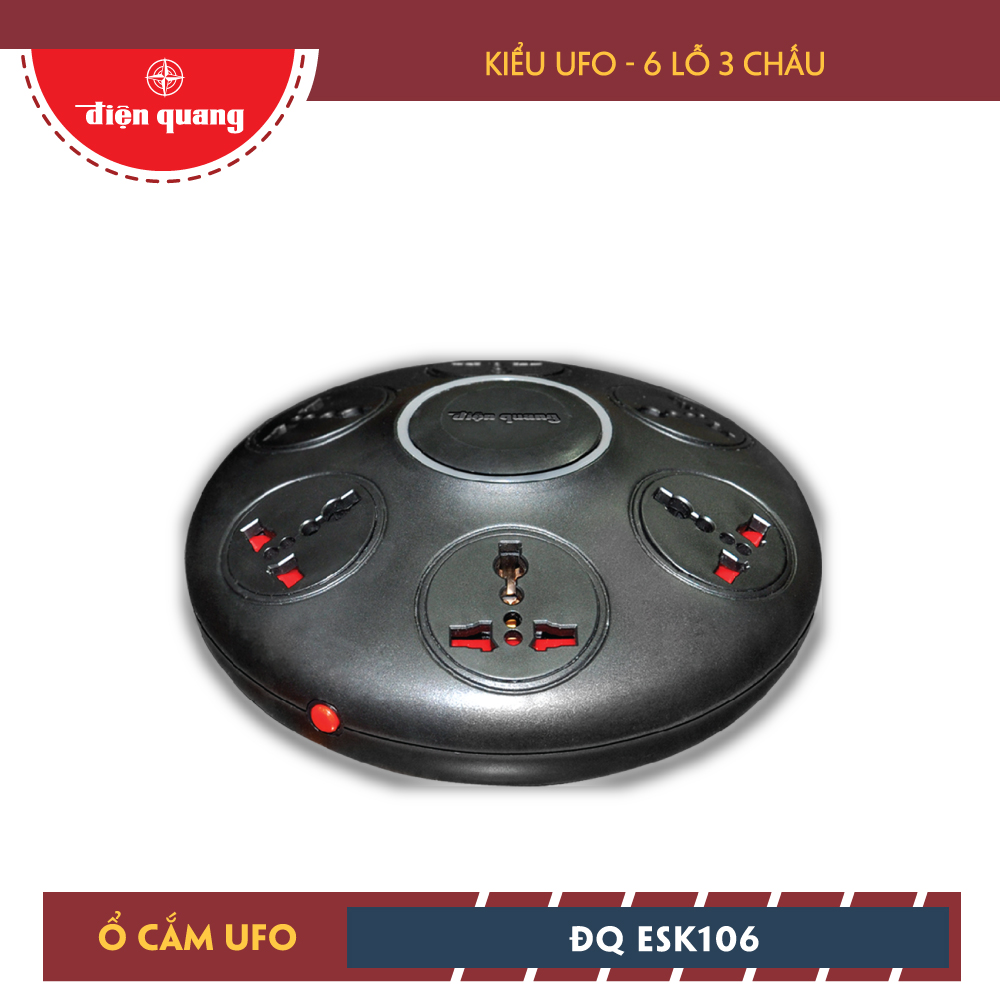 Ổ cắm Điện Quang ĐQ ESK.2B.106 (Kiểu UFO 6 lỗ 3 chấu dây 2 mét)