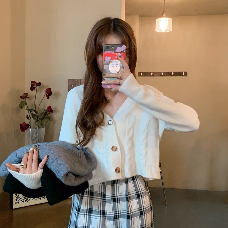 Áo khoác len croptop hàn quốc - áo khoác len nữ cardigan vintage