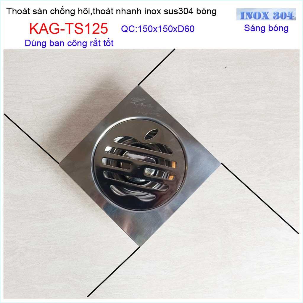 Thoát sàn quả Táo KAG-TS125 (D60), phễu thoát sàn vuông 15x15cm D60, phễu thu nước SUS304 thoát nhanh chống hôi tốt