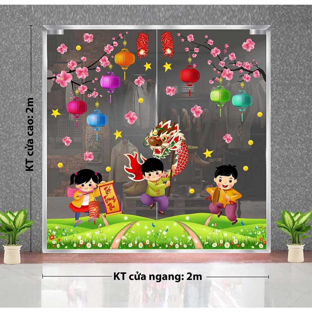 Decal trang trí trung thu 2021 bé vui múa rồng