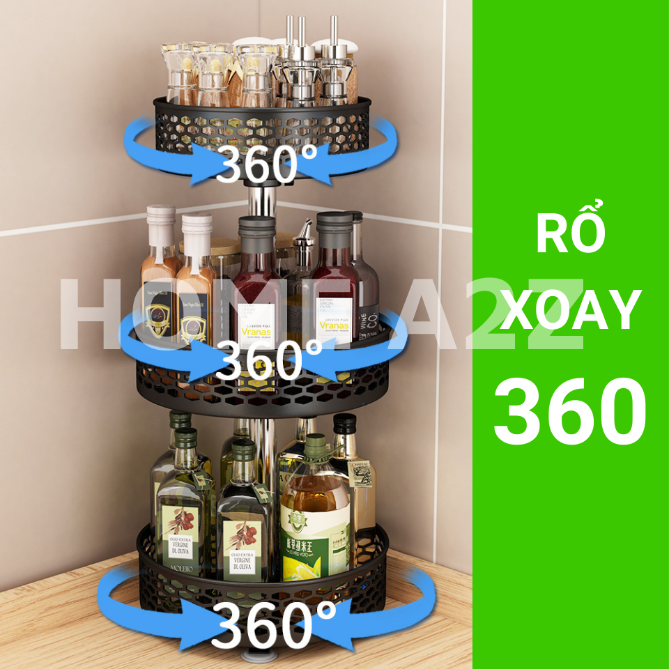 Kệ Gia Vị Xoay 360 Thép Carbon Sơn Tĩnh Điện Cao Cấp, Kệ Xoay Gia Vị Nhà Bếp 1/2/3 Tầng