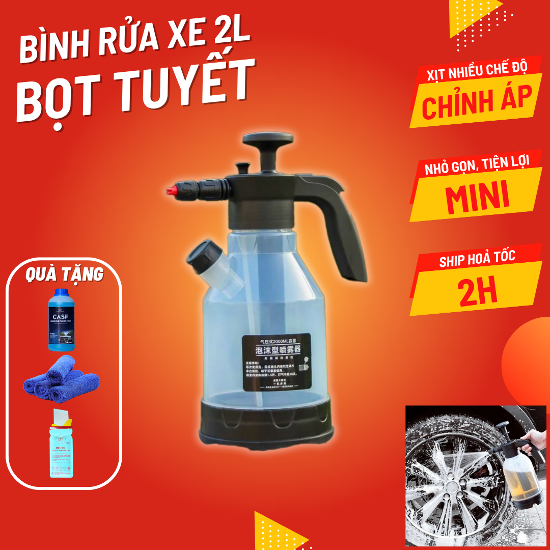 Bình rửa xe bọt tuyết cầm tay tiện lợi - Dung tích 2L - Dễ dàng vệ sinh ô tô - Phụ kiện nội thất ô tô.