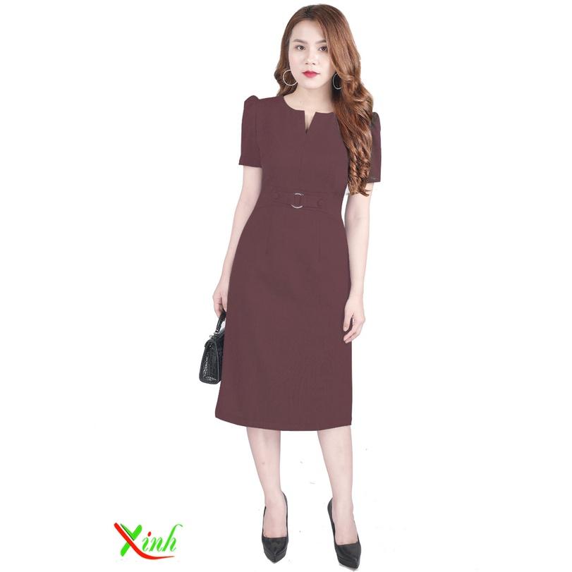 Đầm Suông Khuy Nâu Socola Tôn Da DL902