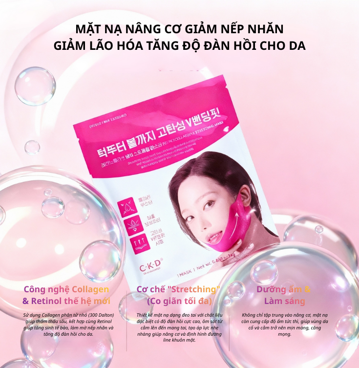 Mặt nạ CKD GUARANTEED Retino Collagen V Stretching Mask nâng cơ mặt, giảm nếp nhăn, giảm lão hóa tăng độ đàn hồi da