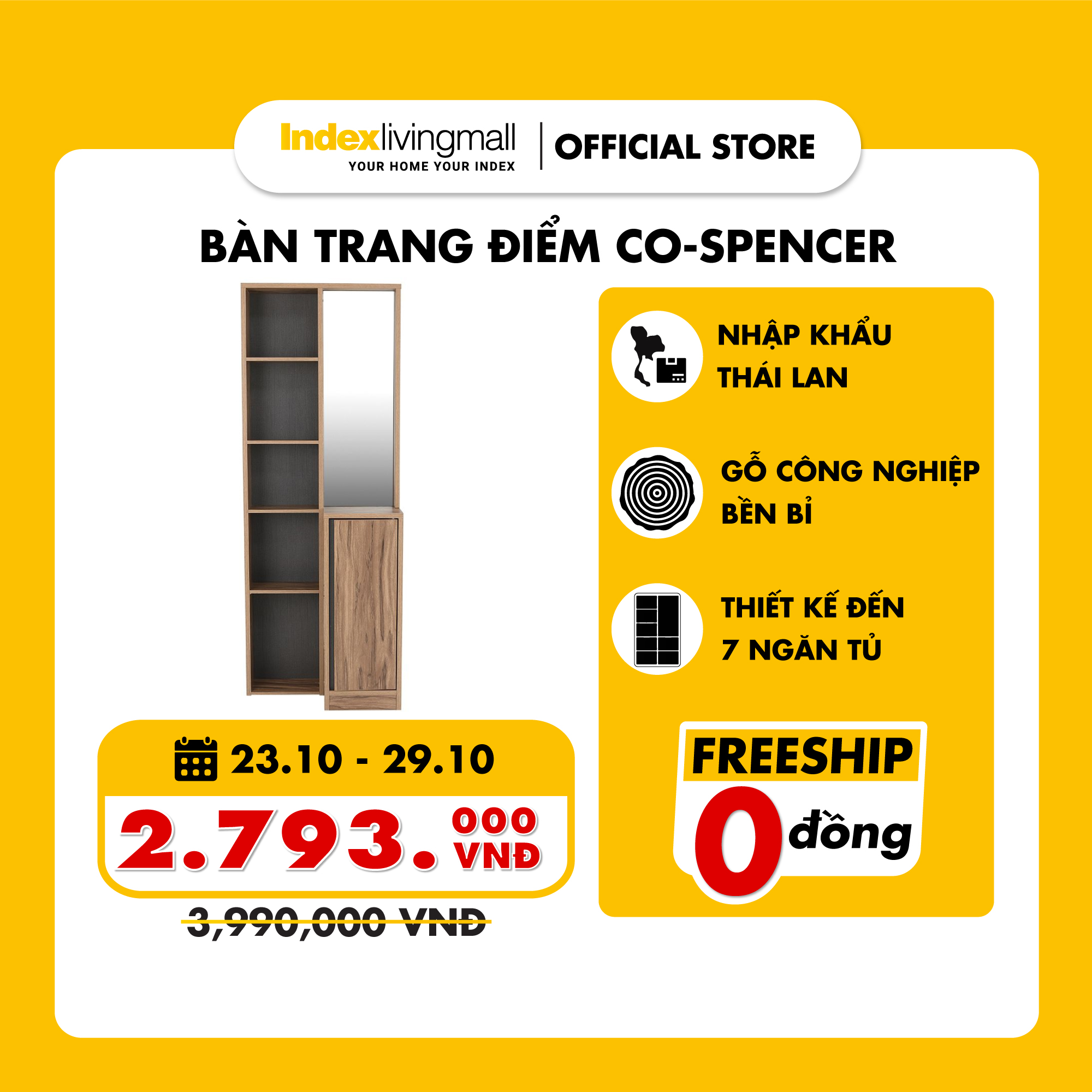 Bàn trang điểm đa năng CO-SPENCER gỗ công nghiệp nâu tự nhiên, kết hợp tủ và kệ 5 tầng | Index Living Mall - Phân phối độc quyền tại Việt Nam | Nhập khẩu Thái Lan