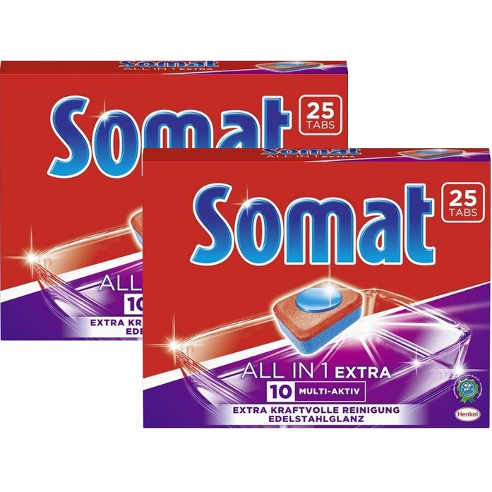 Combo 2 hộp Viên rửa bát và làm bóng cao cấp Somat All in 1 Extra 10 Multi - AKTIV 25 Viên - Đức