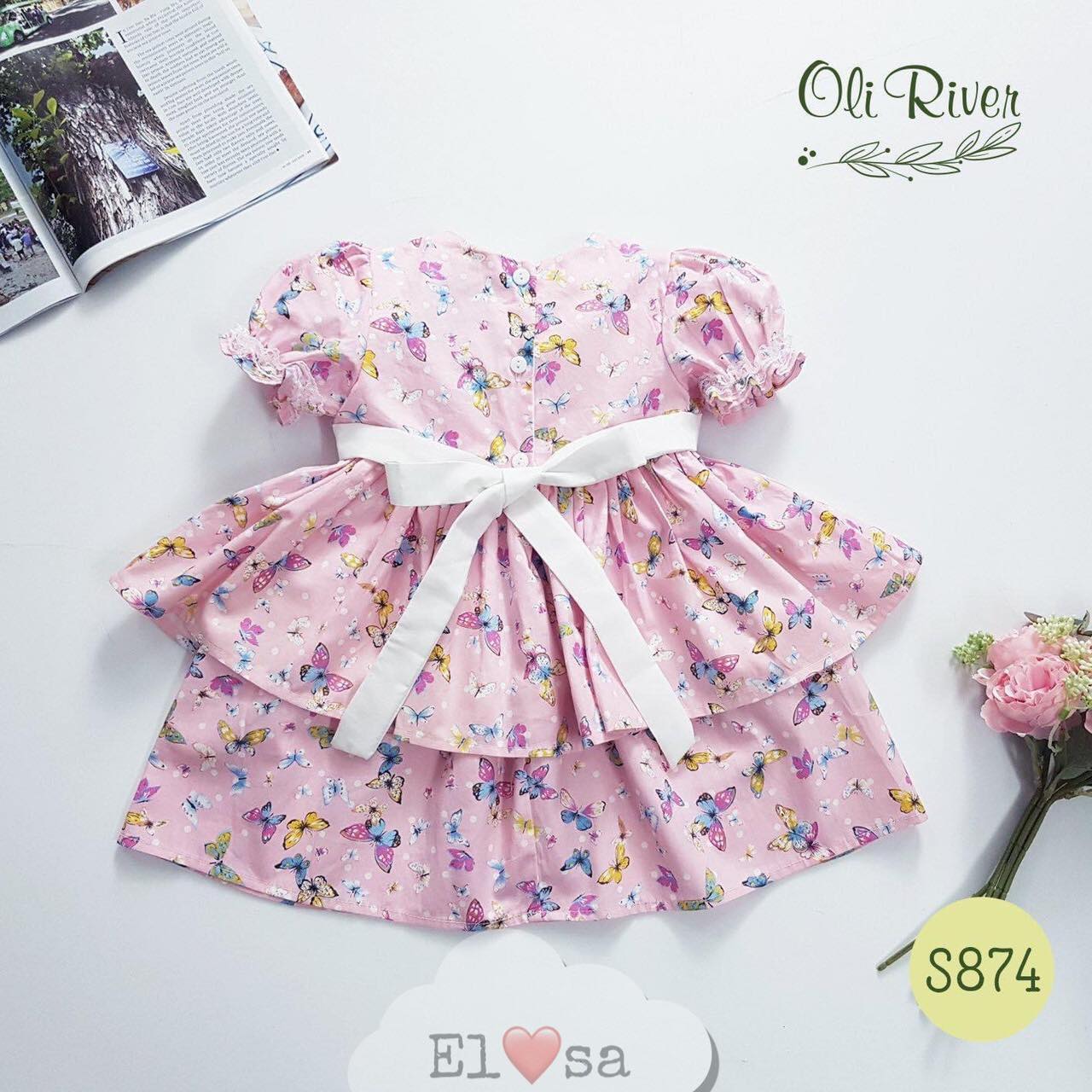 Váy đầm công chúa bé gái 2 tầng họa tiết hoa bướm siêu xinh cho bé từ 6kg đến 20kg( màu hồng)