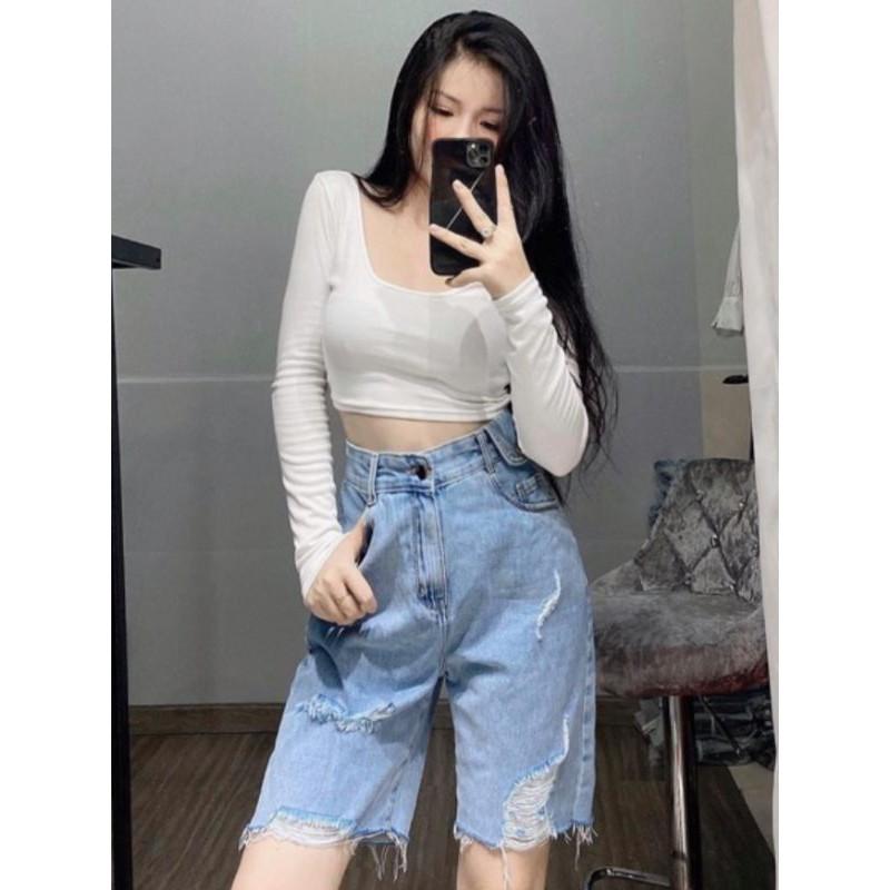 quần ngố nữ rách ️ (MUA 2 GIẢM 9K) quần ngố jeans ,bắp túi