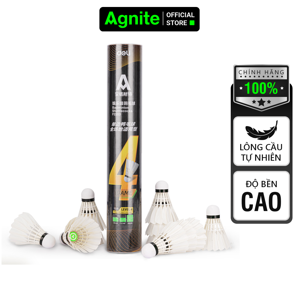 Cầu lông chính hãng Agnite - lông ngỗng, lông vịt cao cấp - chắc chắn, chịu va đập, cầu bền đường bay ổn định