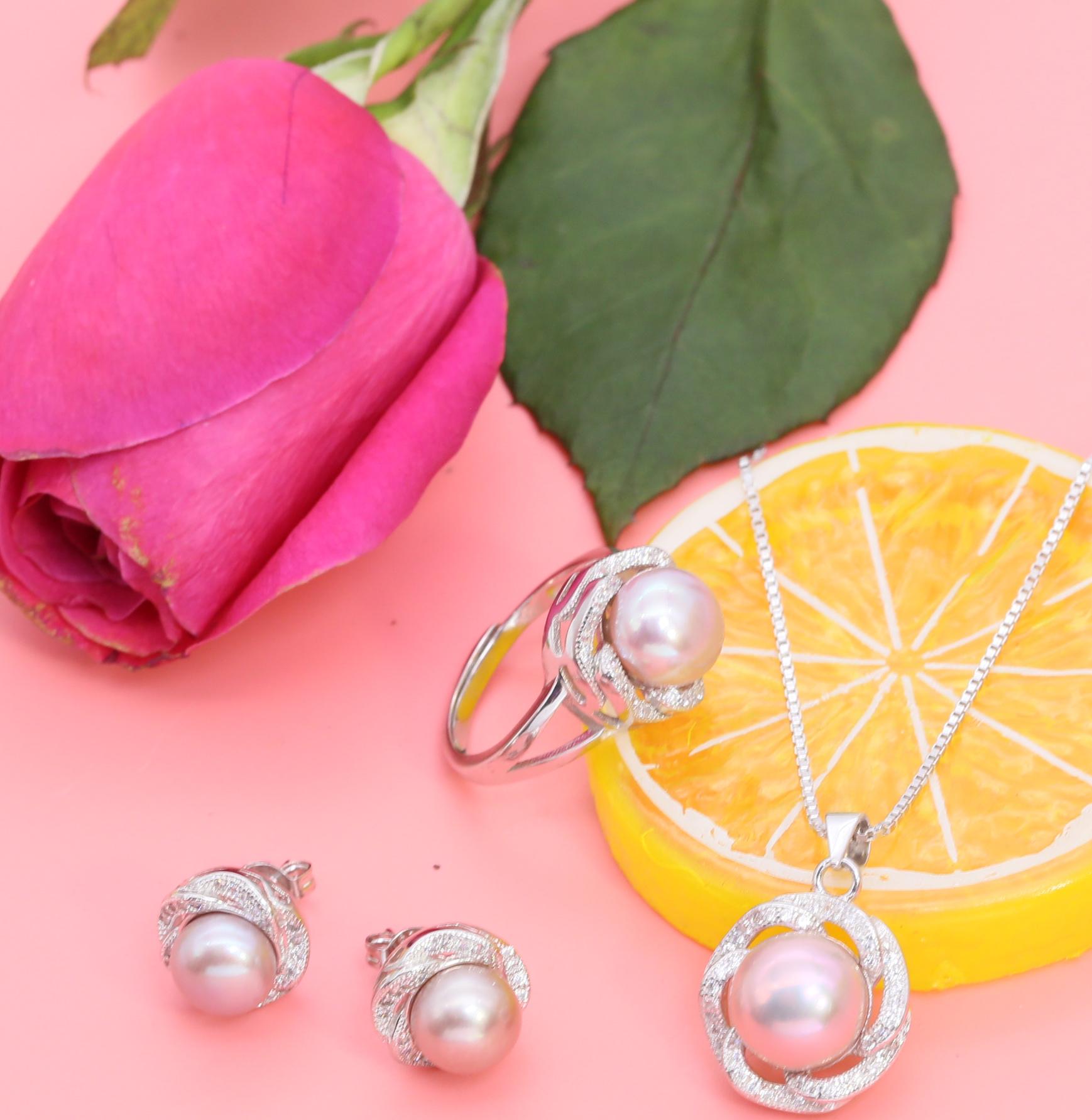 Bộ trang sức Ngọc Trai Thiên Nhiên T4 Màu Tím Bảo Ngọc Jewelry