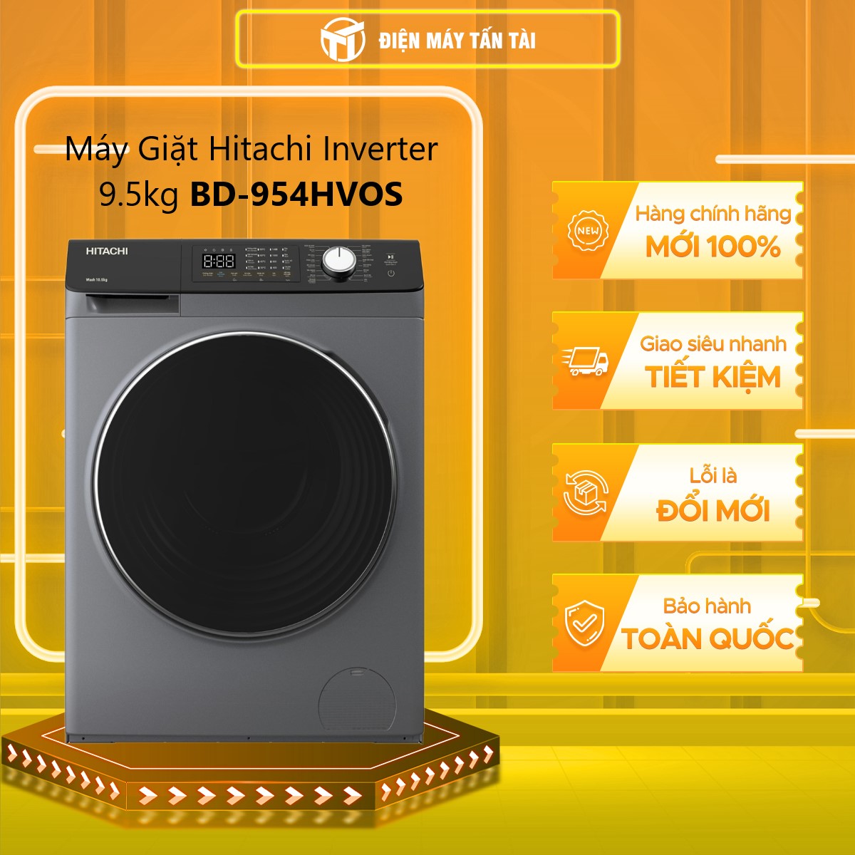 Máy giặt Hitachi Inverter 9.5 kg BD-954HVOS - Hàng Chính Hãng - Chỉ Giao TPHCM