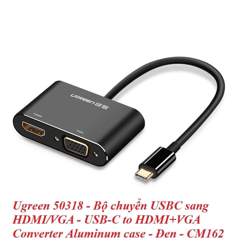 Ugreen UG50318CM162TK 15CM màu Đen Bộ chuyển đổi TYPE C sang HDMI + VGA vỏ bọc nhôm - HÀNG CHÍNH HÃNG