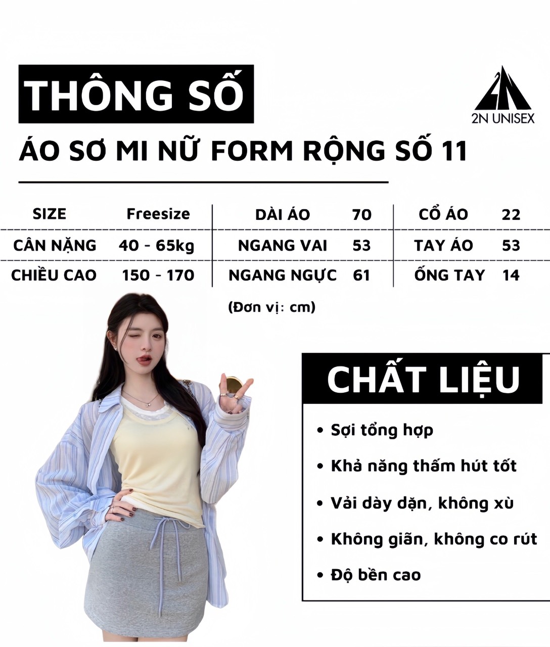 Áo sơ mi khoác ngoài form rộng unisex - Áo sơ mi nữ oversize sọc số 11