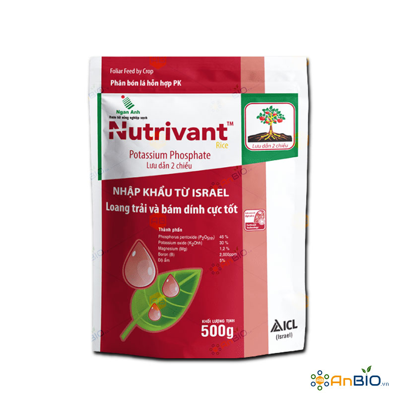 PHÂN BÓN LÁ HỖN HỢP PK NUTRIVANT RICE  0-46-30 NHẬP KHẨU TỪ ISRAEL Loang trải và bám dính cực tốt – Lưu dẫn 2 chiều