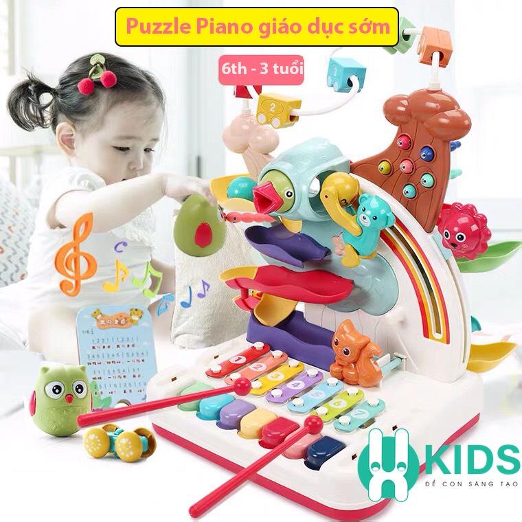 Đồ chơi giáo dục sớm đa chức năng có phím piano, đàn gõ, đường ray ô tô, puzzle sáng tạo cho bé từ 6 tháng - 3 tuổi