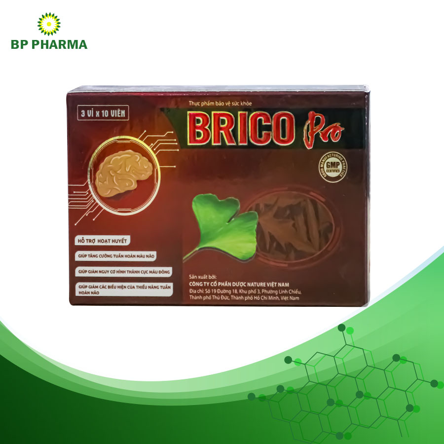 Hoạt Huyết Dưỡng Não BRICO PRO Hỗ Trợ Hoạt Huyết, Tăng Cường Tuần Hoàn Máu Não - Hộp 30 Viên