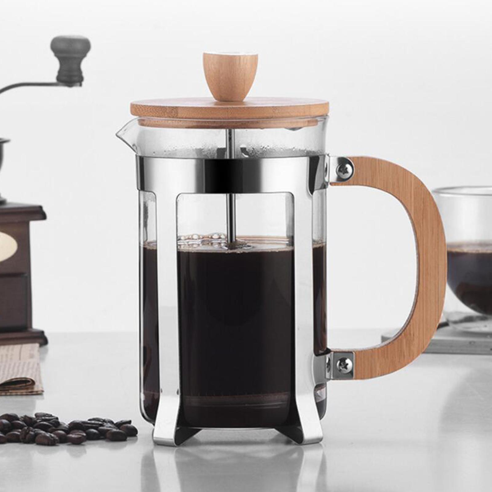 French Press Coffee Maker with Wooden Handle High-Density Filter Heat Resistant Borosilicate Glass Teapot Coffee Press