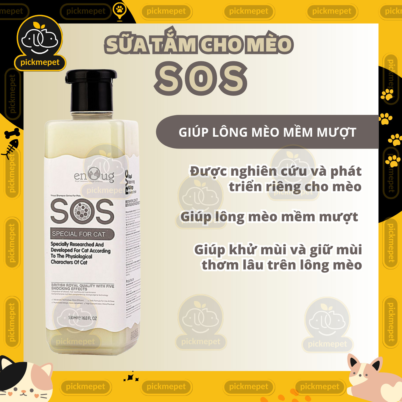 Sữa tắm SOS | S.O.S cho Chó mèo 530ml - Poodle, Lông trắng, nâu đỏ, lông tối màu, khử mùi, rụng lông