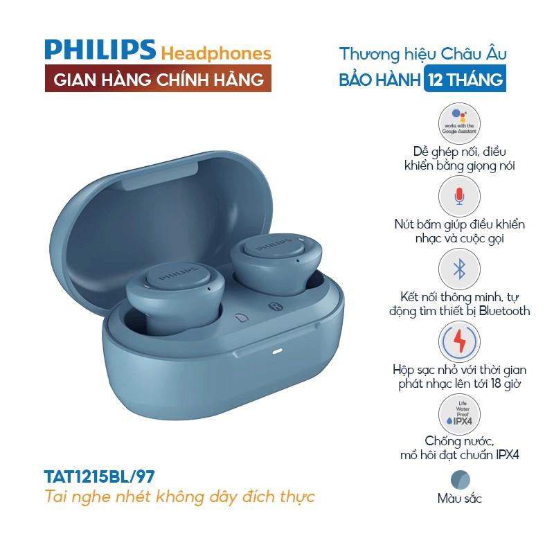 Tai nghe Philips Bluetooth Có Bass TAT1215BL/00- Màu xanh - Chính hãng phân phối - Màu đen