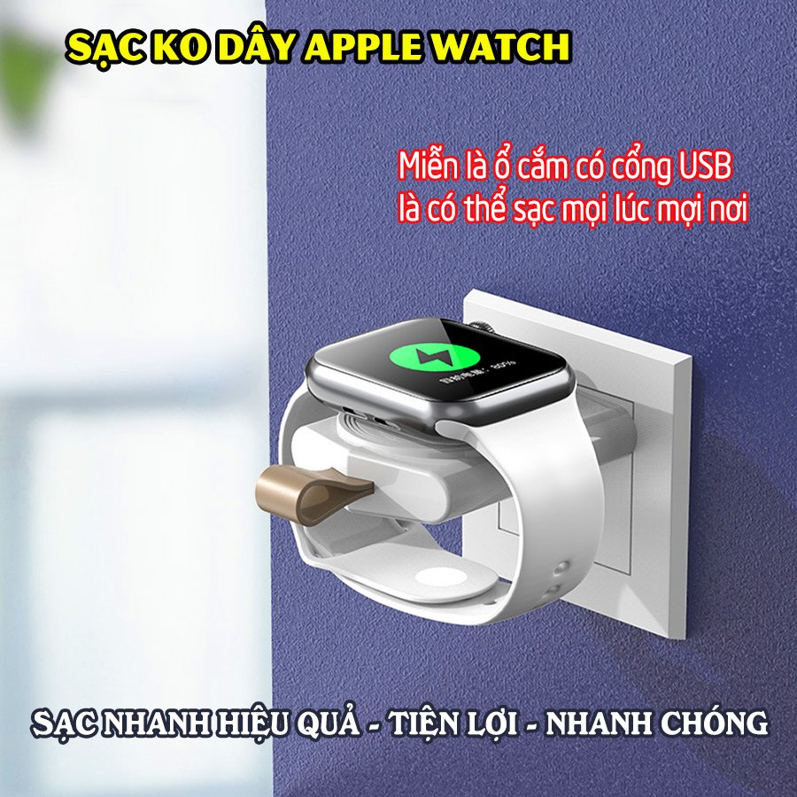 Đế Sạc Không Dây dành cho đồng hồ thông minh Apple Watch 38/40/42/44mm Series 1/2/3/4/5/6/Se cổng cắm USB cao cấp loại bỏ túi (Mã 886) - Trắng, Đen.