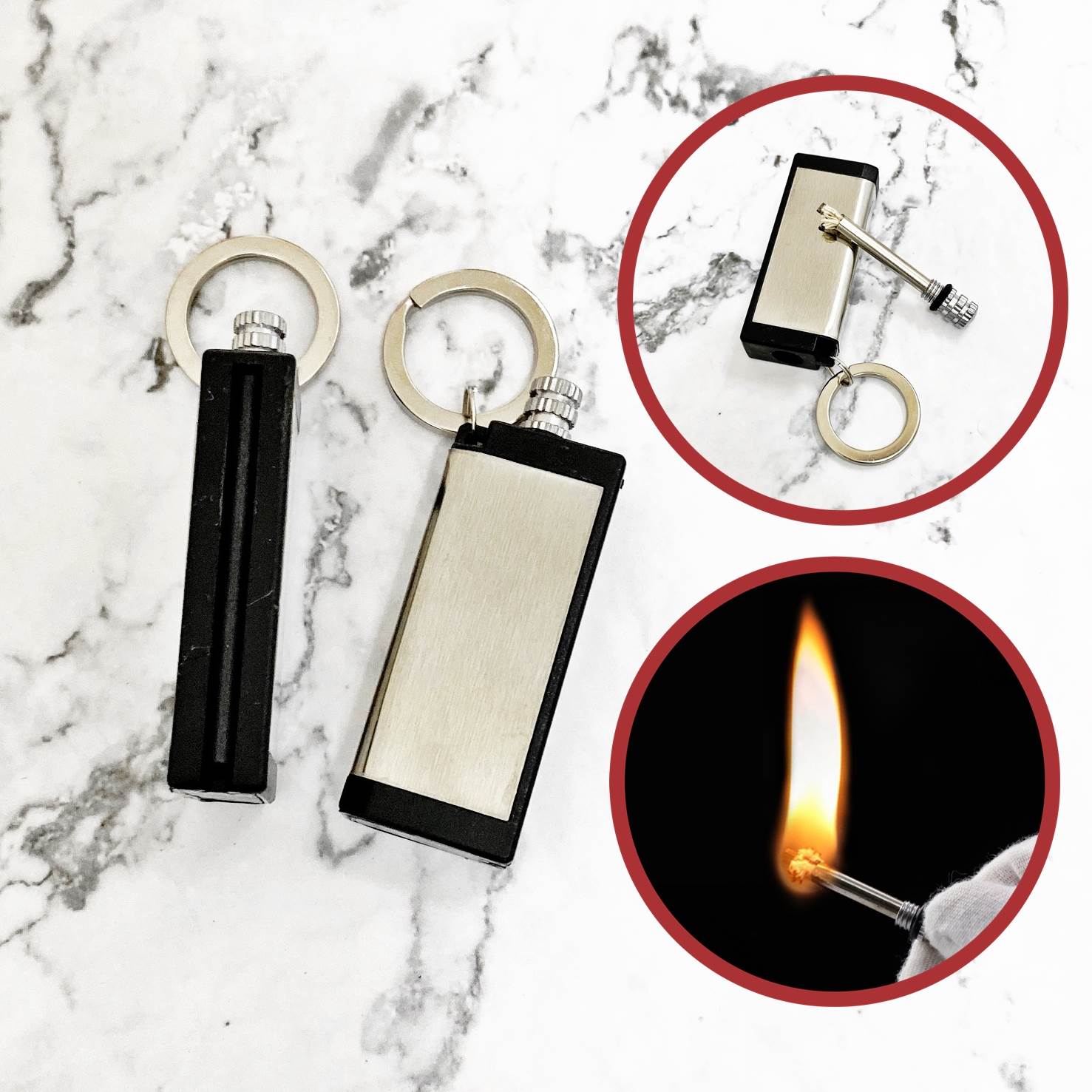 Hộp quẹt bật lửa kiêm móc khóa diêm xăng chữ nhật -