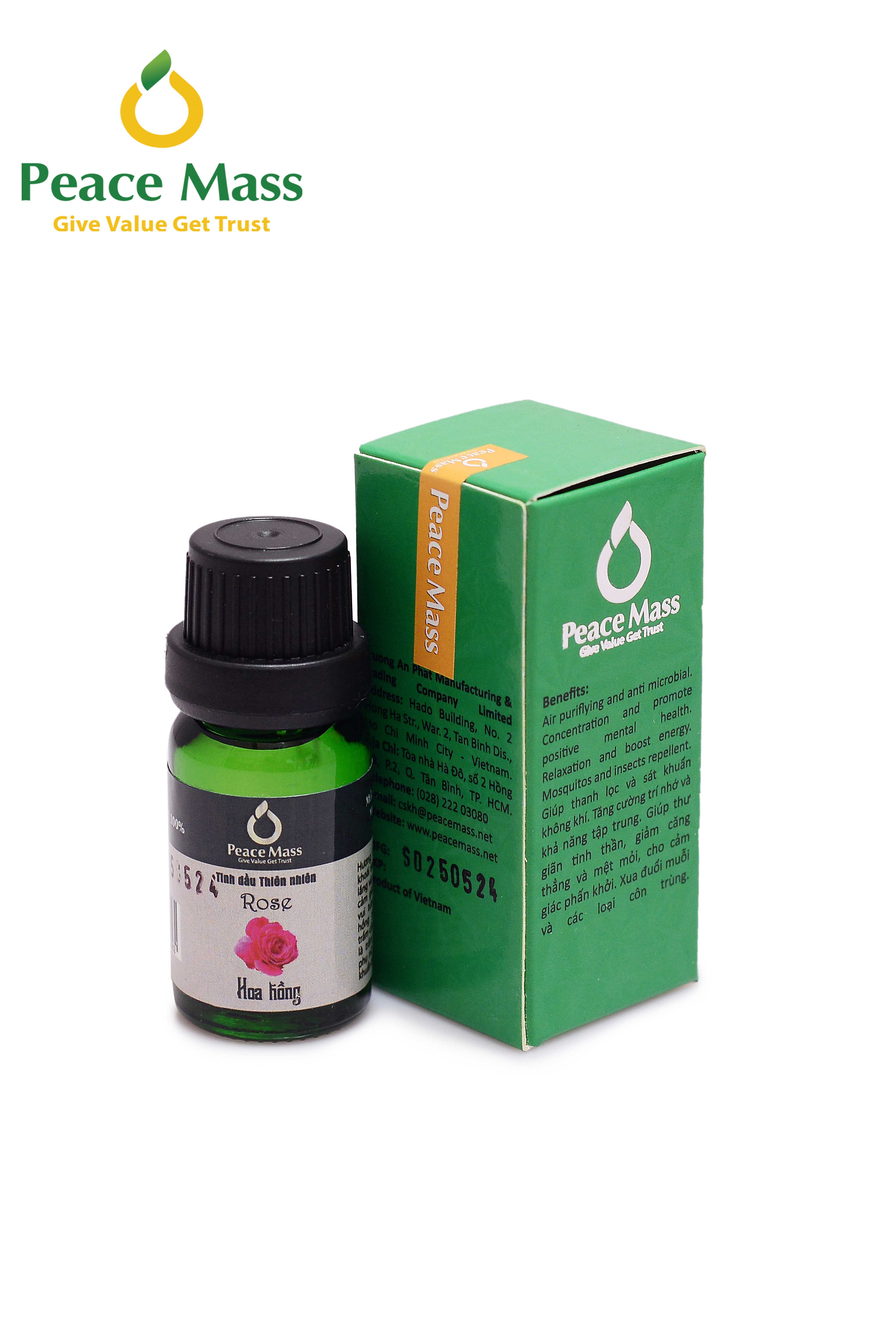 TD10ml-KX2 Combo Tinh Dầu Hoa Hồng Peace Mass 10ml - Bộ Kẹp Xe Ô tô - Rose