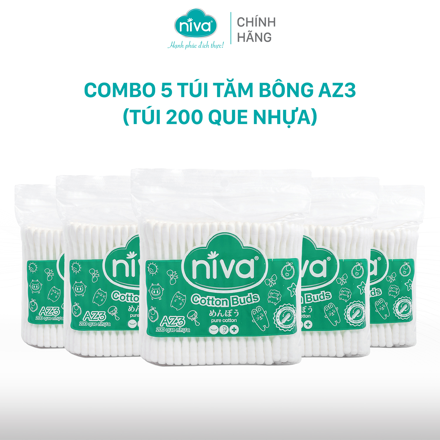 Combo 5 Tăm Bông NIVA Dành Cho Người Lớn Túi Zipper 200 Que nhựa Az3