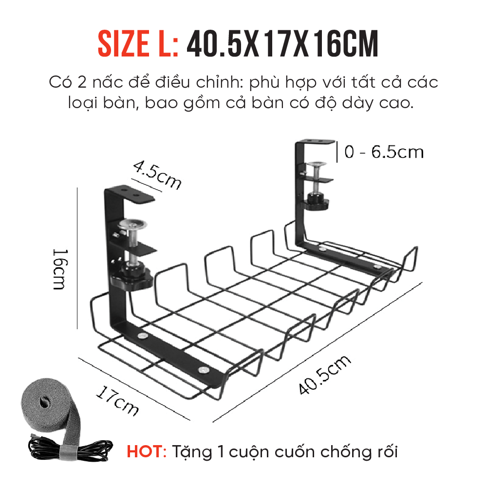 Giá đỡ treo Ổ cắm điện, dây điện KHÔNG CẦN ĐỤC LỖ - Máng treo dây điện dưới bàn tiện lợi cho Decor phòng làm việc