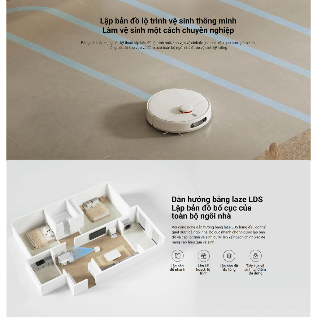 Robot Hút Bụi Lau Nhà Xiaomi Mijia M30s 2025, Xòe Giẻ Giặt Nước Nóng 70 Độ, Chổi Cắt Hạn Chế Rối Lực Hút 7300 Pa - Hàng Nhập Khẩu