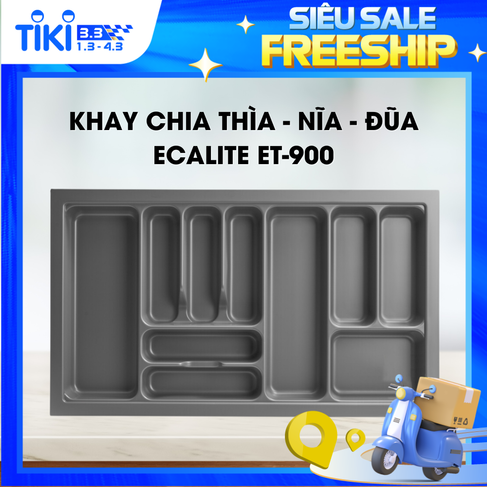 Khay chia thìa dĩa nhựa cao cấp Ecalite ET-900 - Dành cho ngăn kéo rộng 900mm - Hàng chính hãng