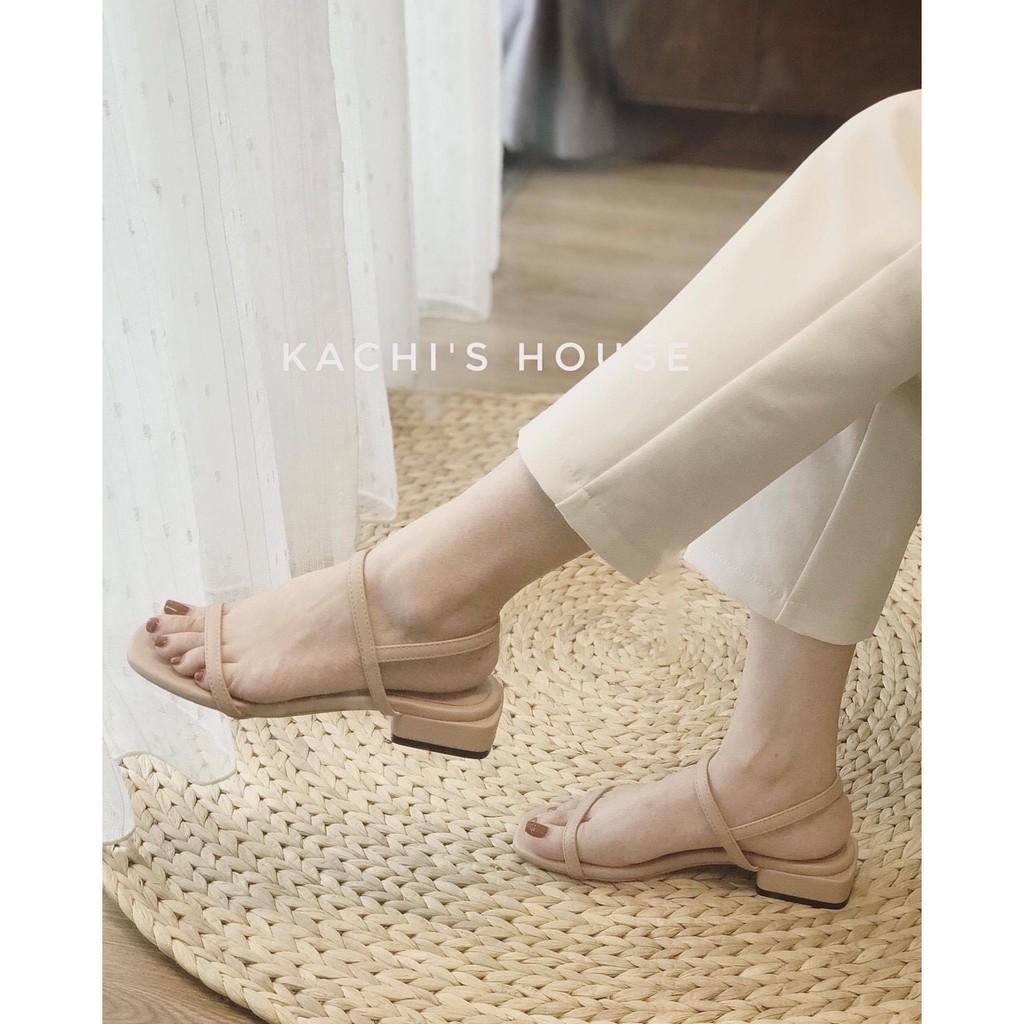 Sandal da lỳ 2 cầu đế bệt đen nude - 2P